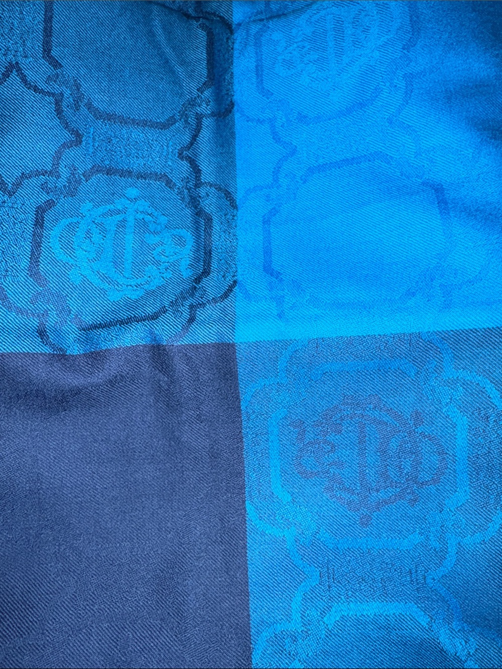 Christian Dior Large Scarf - Turquoise Blue, Purple, Navy, Hot Pink, Authentic - Picture 5 of 6